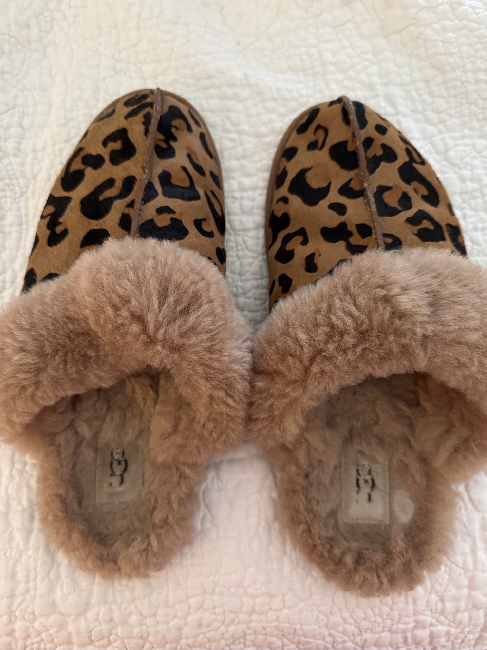UGG Scuffette Leopard hair calf shearling lined Slip-On Slippers -woman’s sz 11